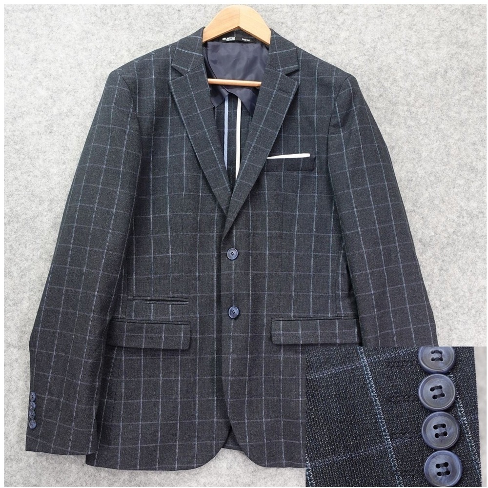 Navy Linen Wool Windowpane Sports Coat Mens 40R Slim Performance SELECTED HOMME